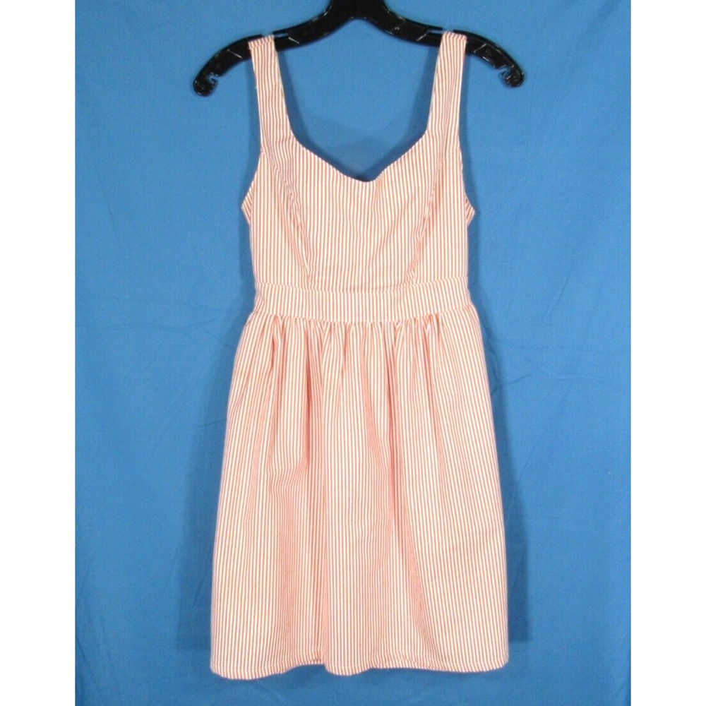 JUDITH MARCH Anthropologie PINK/WHITE Striped TWILL Tie-Back FIT & FLARE Dress M